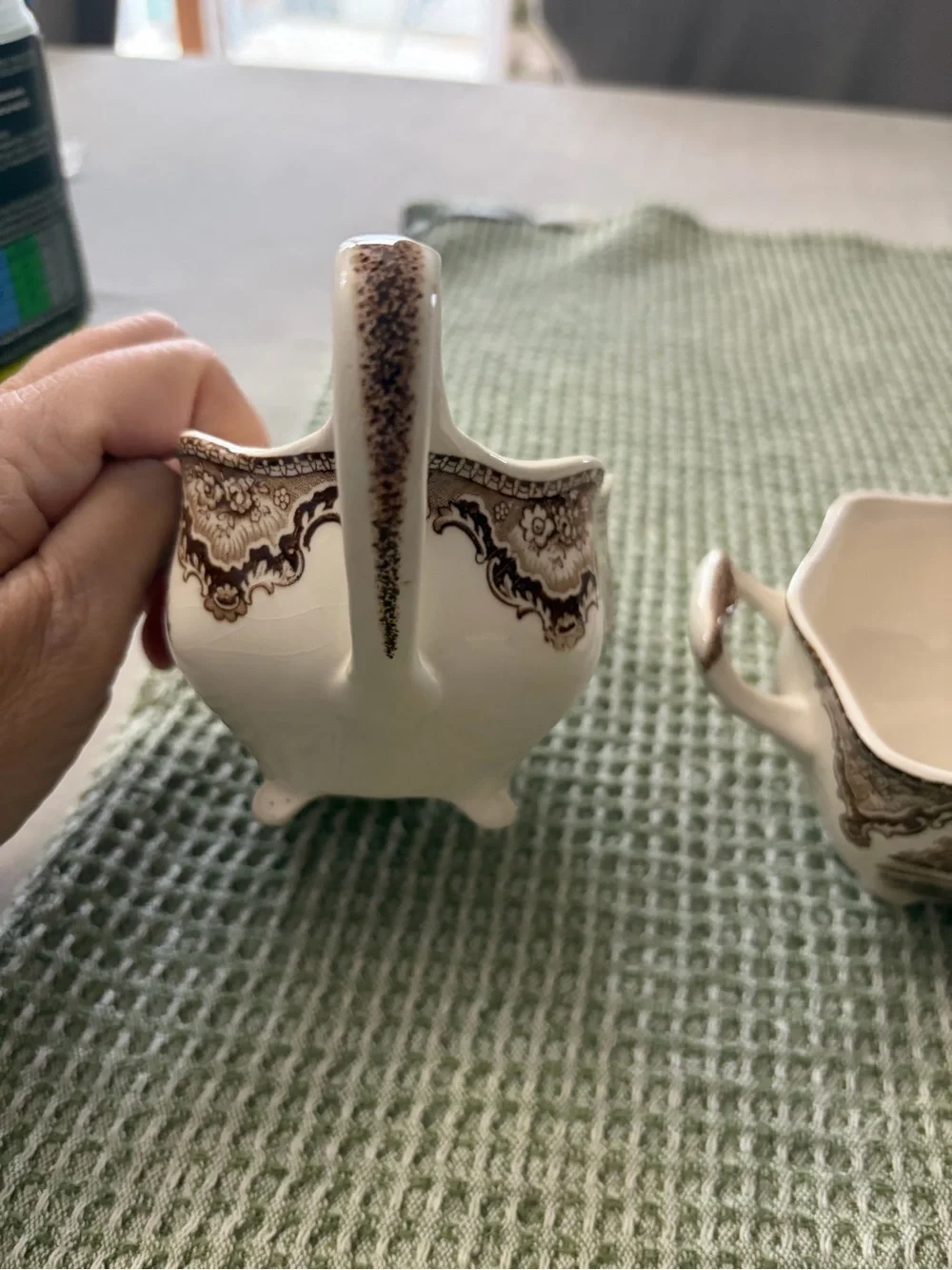 Vintage Johnson Brothers Cream and Brown Transferware Creamer and Sugar Set